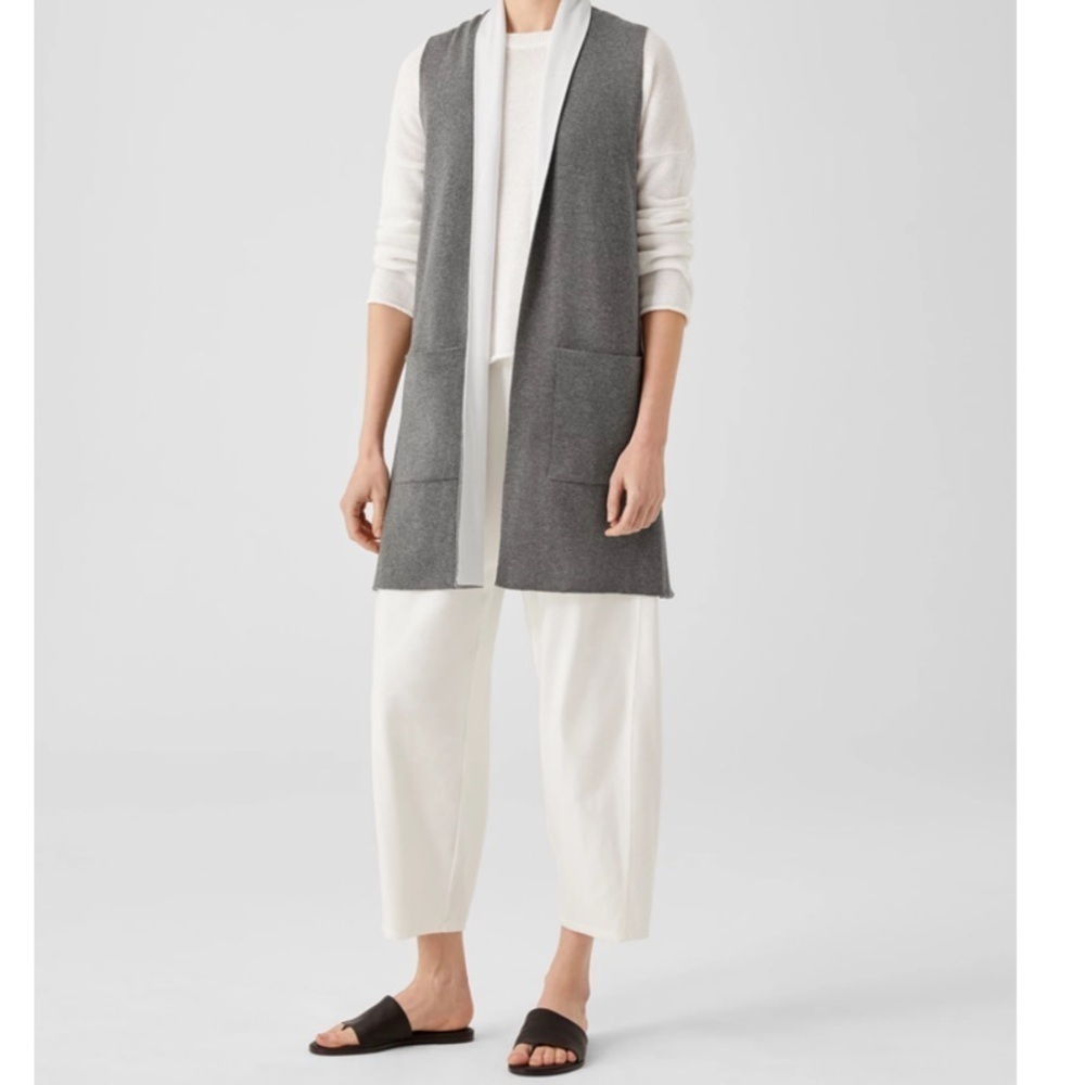 Eileen Fisher Peruvian Organic Cotton Blend Long Sweater Vest Relaxed Oversized